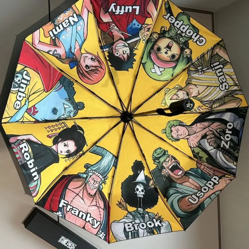 One Piece Anime Folding Umbrella – Automatic Sun & Rain UV Protection, Luffy Zoro Inspired Design ☂️