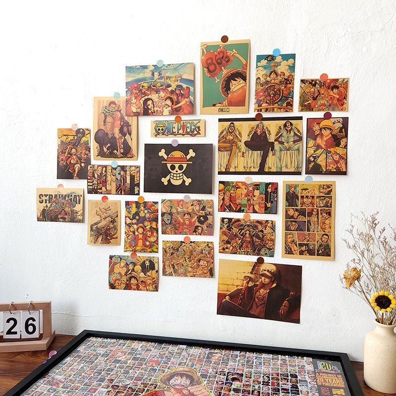 Vintage Kraft Paper Anime Posters Decorative Wall Art Set - 21 Pieces