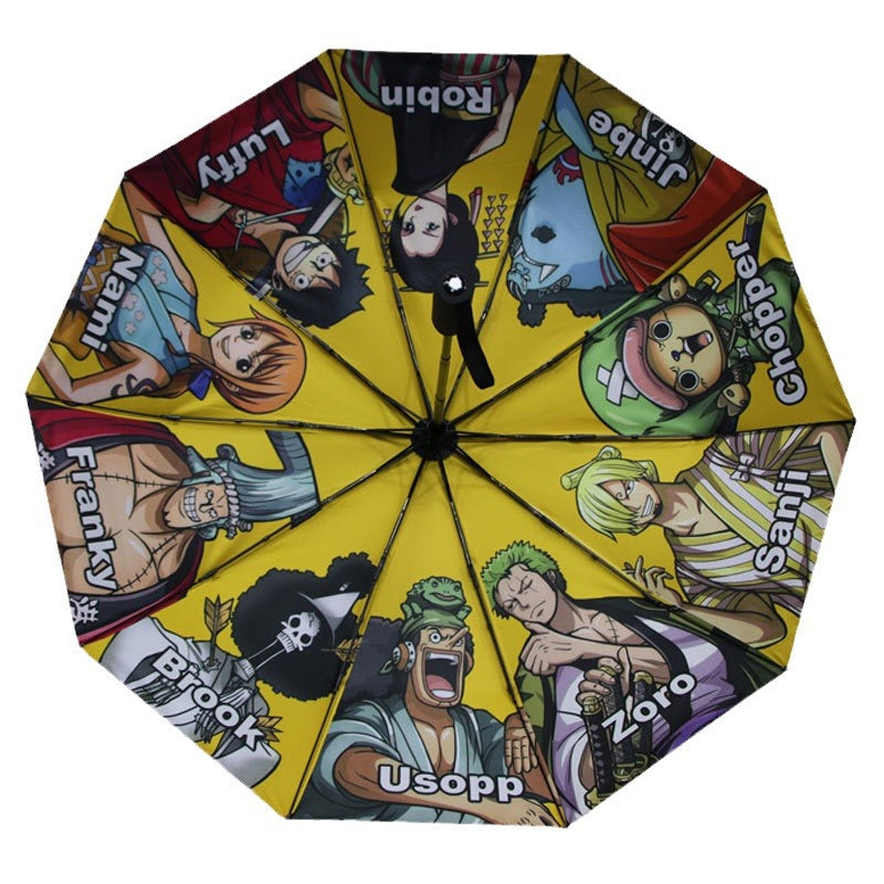 One Piece Anime Folding Umbrella – Automatic Sun & Rain UV Protection, Luffy Zoro Inspired Design ☂️
