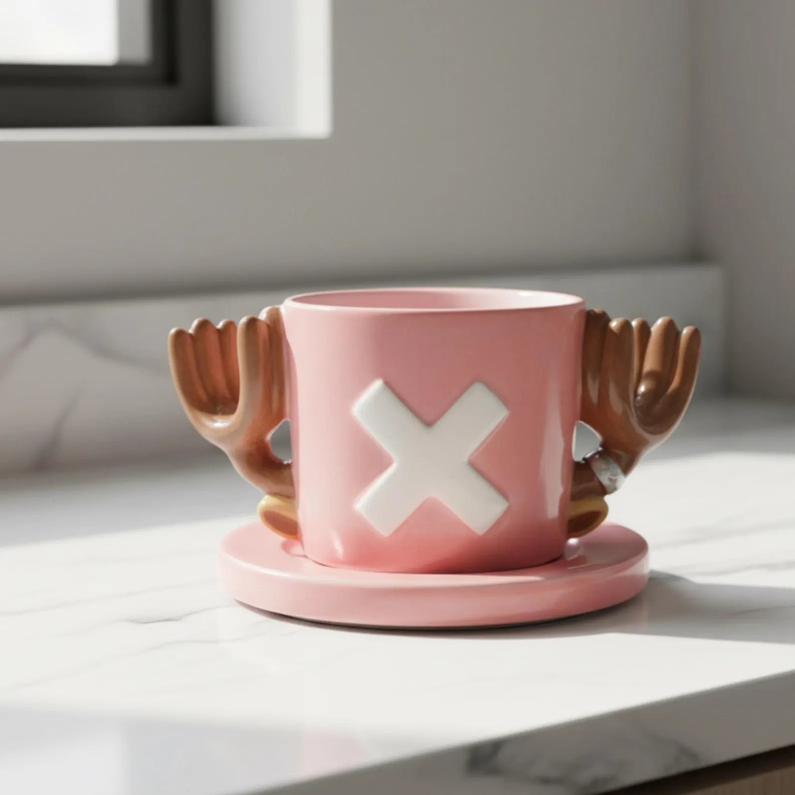 Anime Coffee Mug One Piece Inspired Character Design Straw Hat Cup Collector Item Display Shelf Decoration Manga Gift Brother Fan Favorite