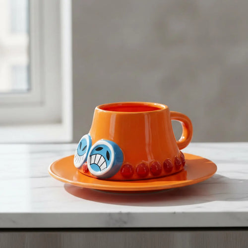 Anime Coffee Mug One Piece Inspired Character Design Straw Hat Cup Collector Item Display Shelf Decoration Manga Gift Brother Fan Favorite