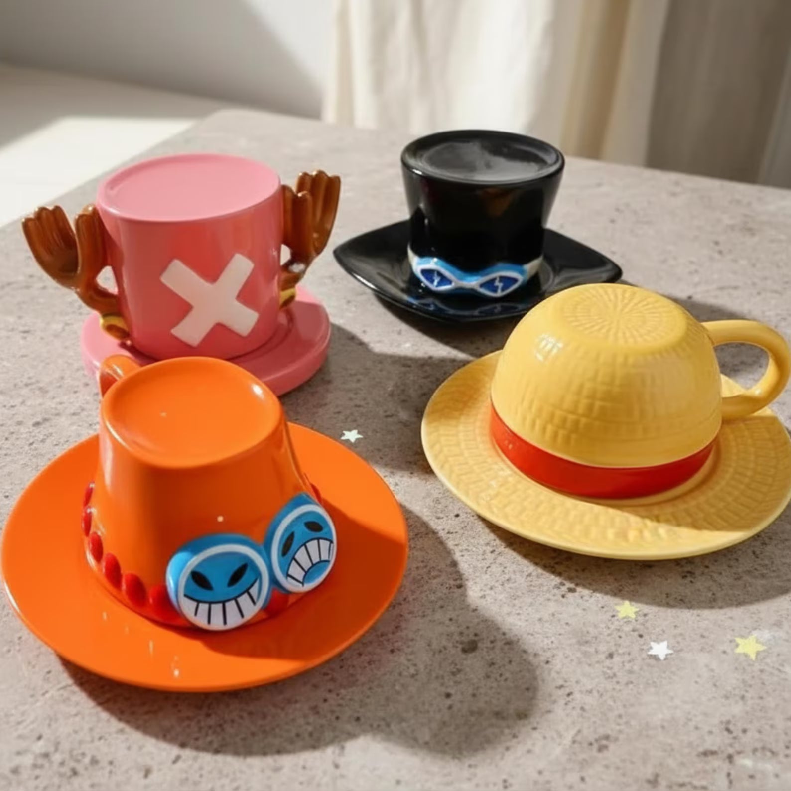 Anime Coffee Mug One Piece Inspired Character Design Straw Hat Cup Collector Item Display Shelf Decoration Manga Gift Brother Fan Favorite