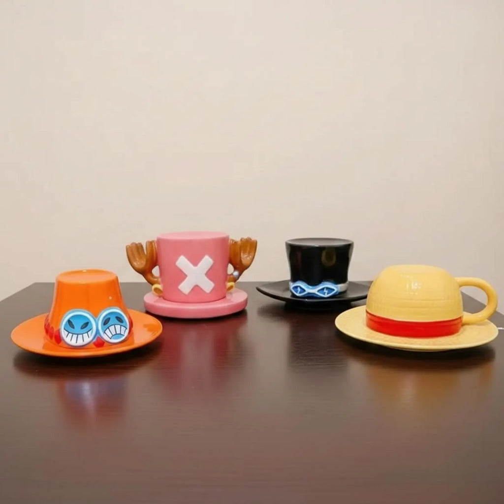 Anime Coffee Mug One Piece Inspired Character Design Straw Hat Cup Collector Item Display Shelf Decoration Manga Gift Brother Fan Favorite