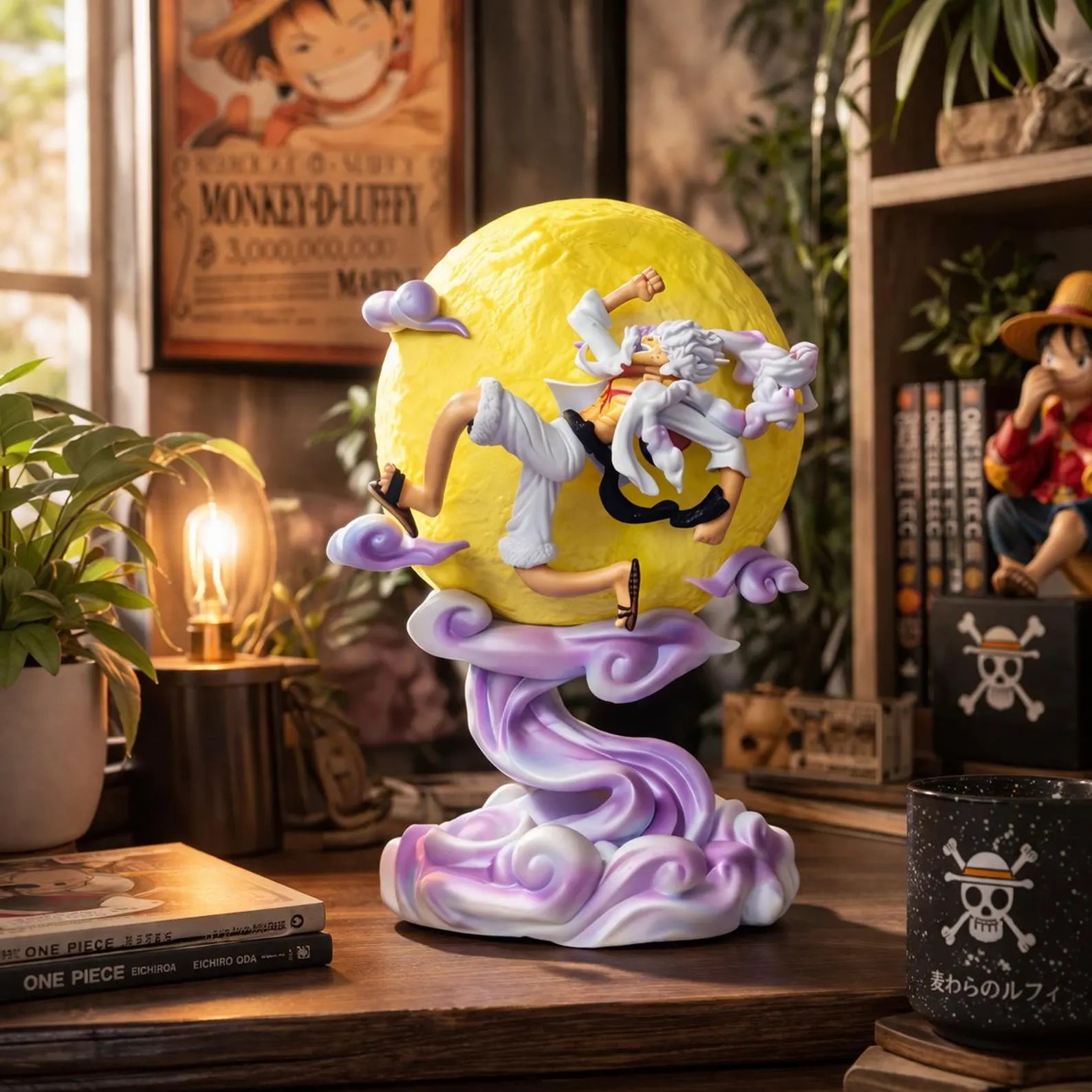 One Piece Gear 5 Nika Luffy Moon Light Figure – 28cm Anime LED Statue Decor 🌙