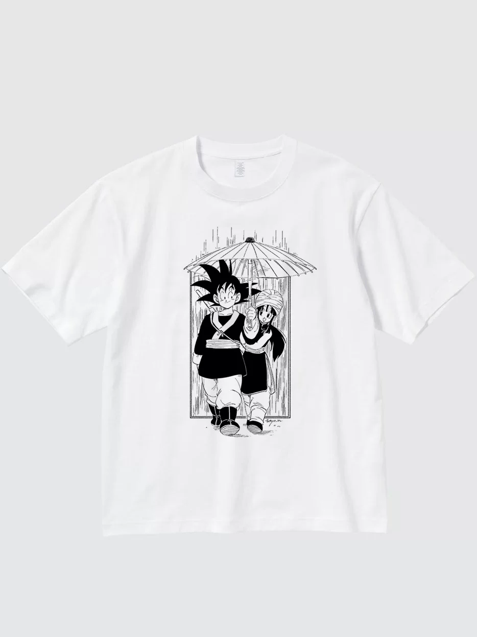 Dragon Ball Goku and Chi-Chi white manga graphic T-shirt flat front product photo