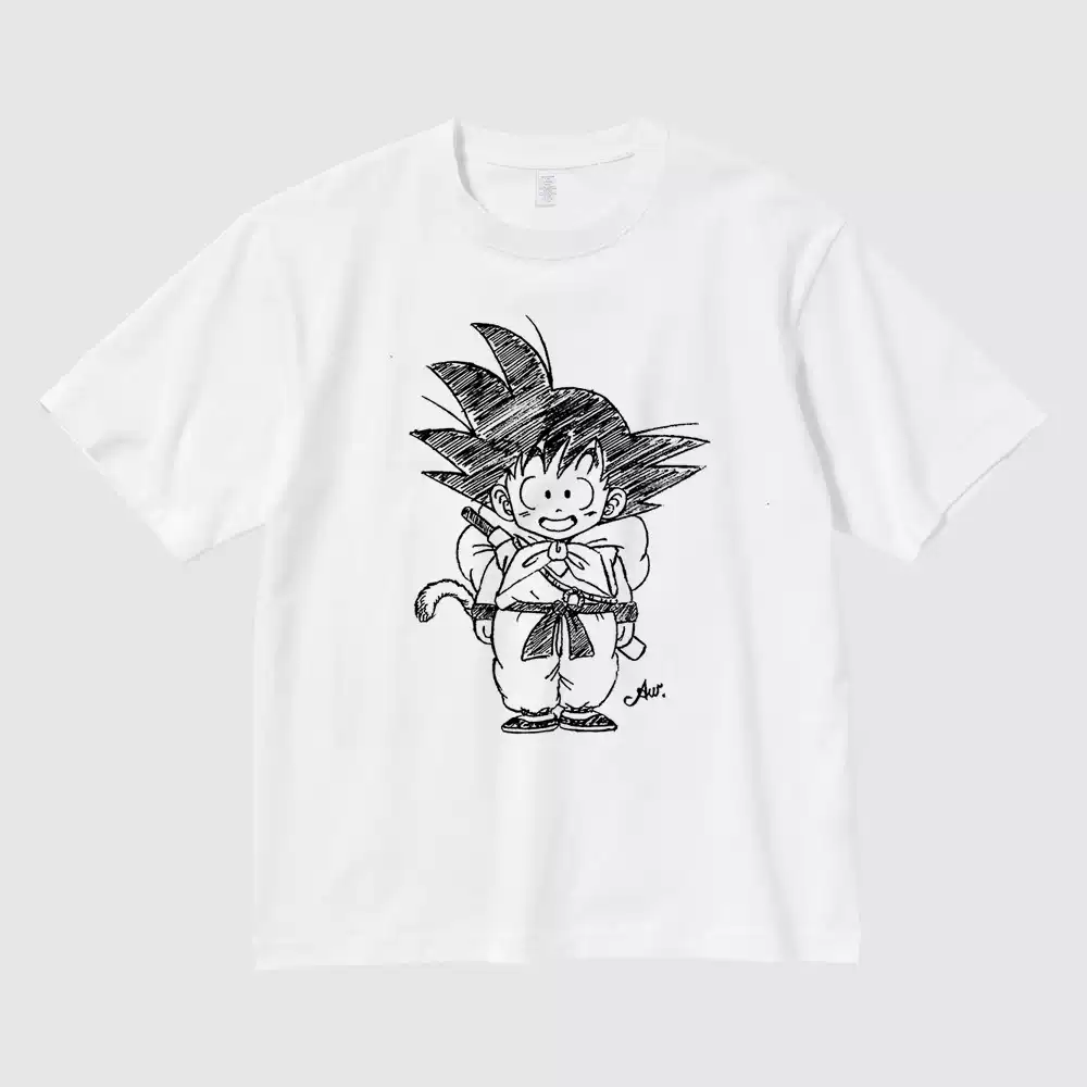 Kid Goku Dragon Ball white cotton anime graphic T-shirt, flat front product view