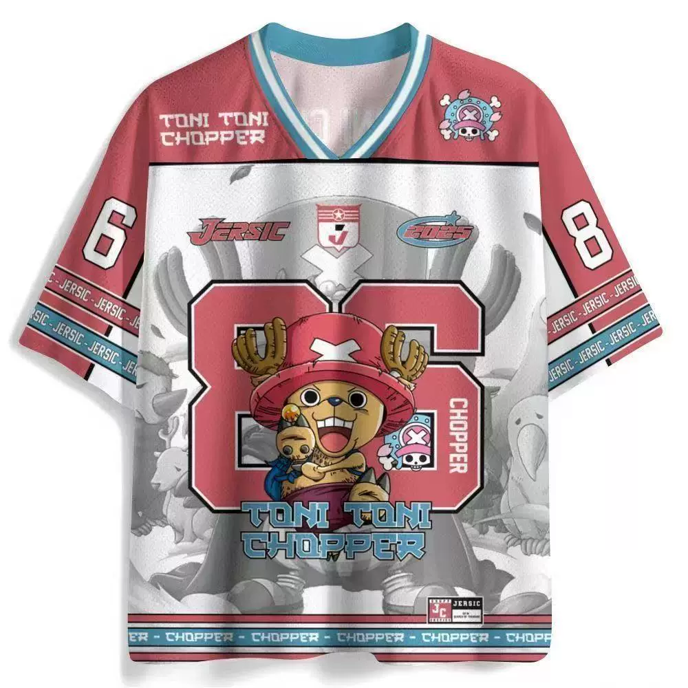 Tony Tony Chopper One Piece pink V-neck anime jersey design 68