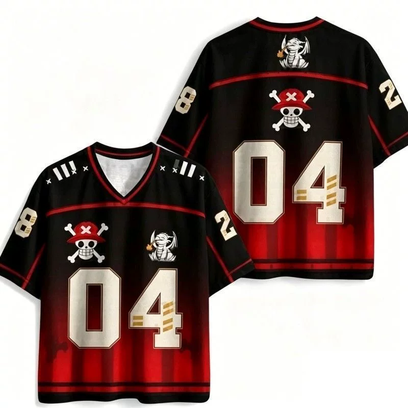 One Piece Tony Tony Chopper black red V-neck jersey number 04, front and back