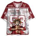 Monkey D. Luffy One Piece red and silver V-neck anime jersey design 53