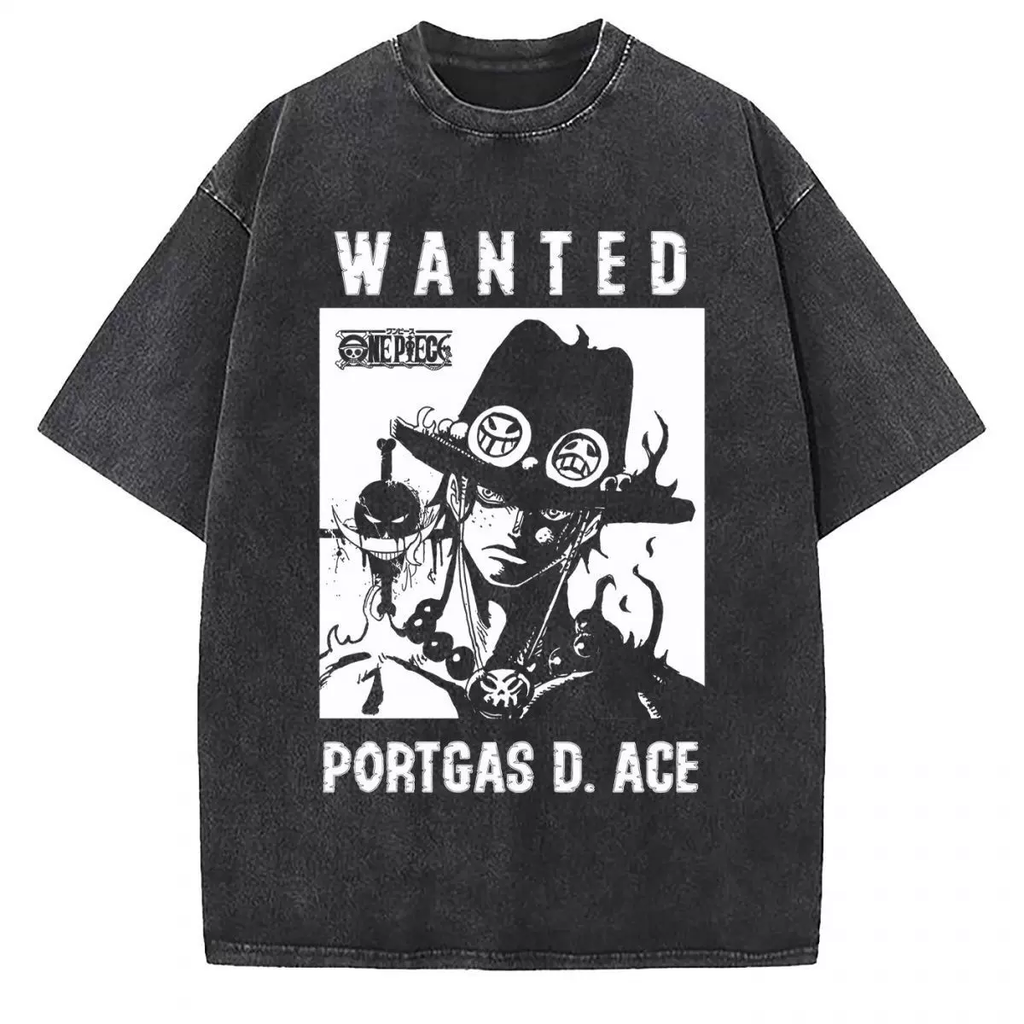 Vintage washed black cotton graphic T-shirt, front view – Ace Wanted Monochrome Poster artwork