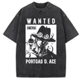 Vintage washed black cotton graphic T-shirt, front view – Ace Wanted Monochrome Poster artwork