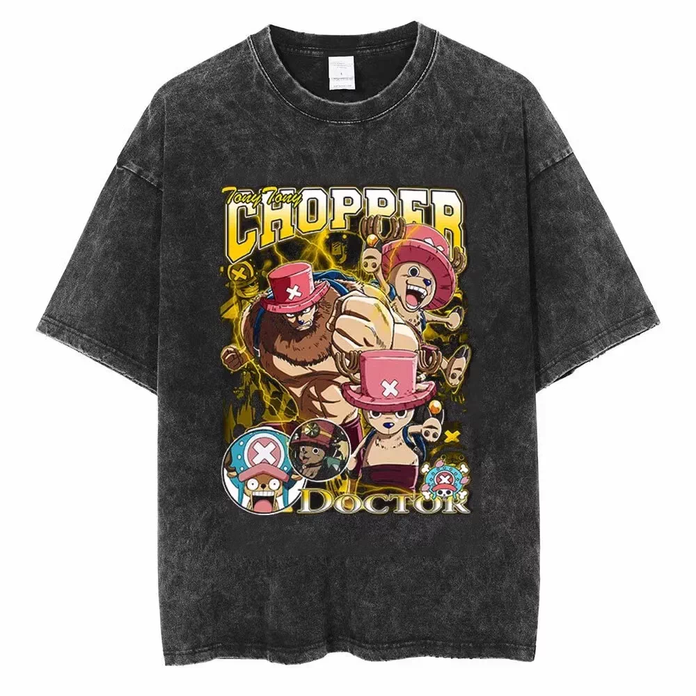 Vintage washed black One Piece graphic T-shirt - Tony Tony Chopper Doctor Collage design on front, plain white product background