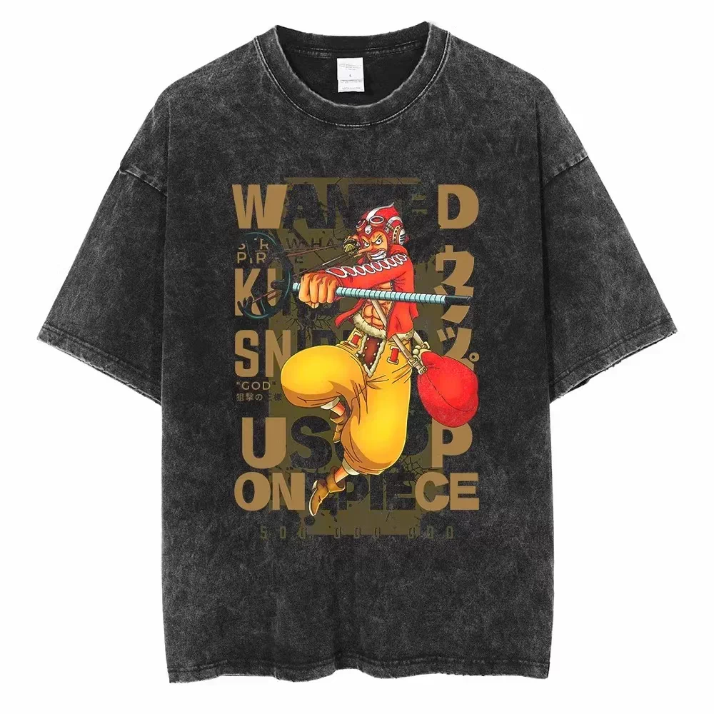 Vintage washed black One Piece graphic T-shirt - Usopp Wanted Gold design on front, plain white product background