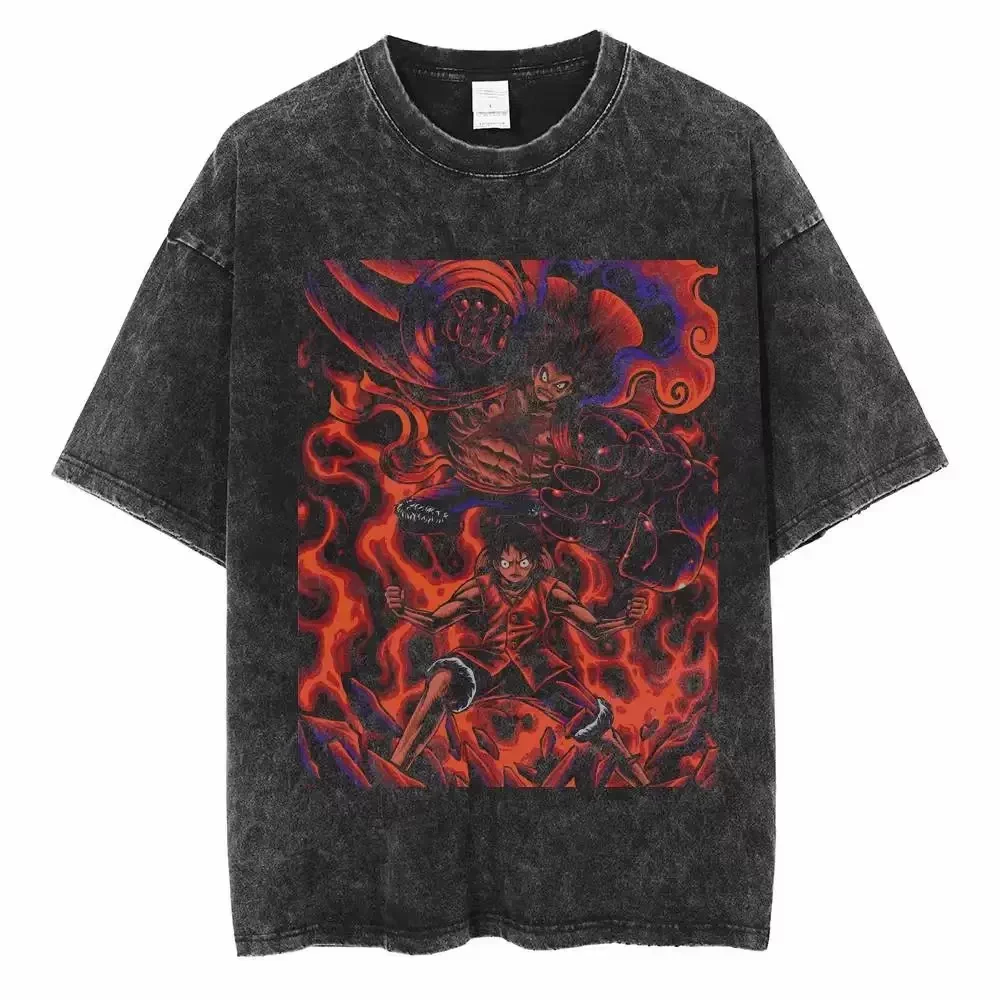 One Piece vintage washed black cotton T-shirt featuring Zoro Katana Strike graphic front print