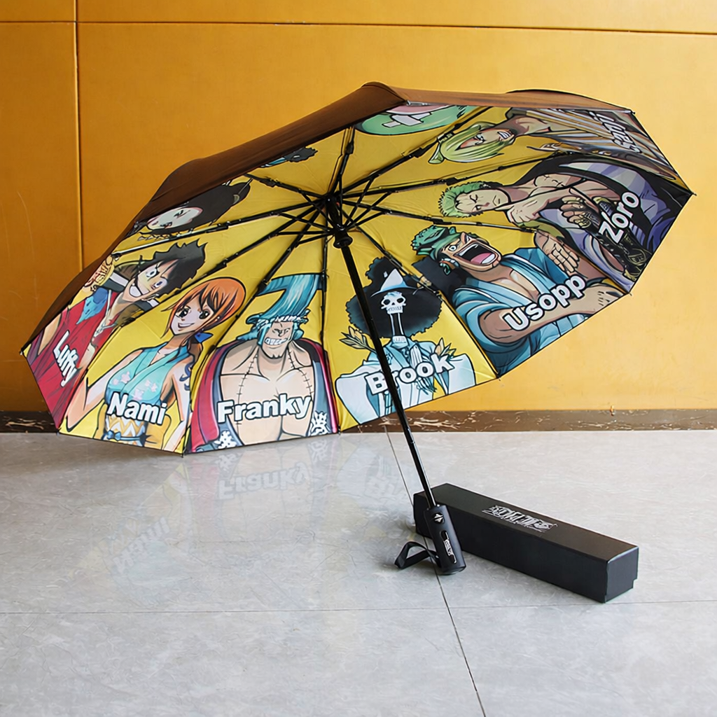 One Piece Anime Folding Umbrella – Automatic Sun & Rain UV Protection, Luffy Zoro Inspired Design ☂️